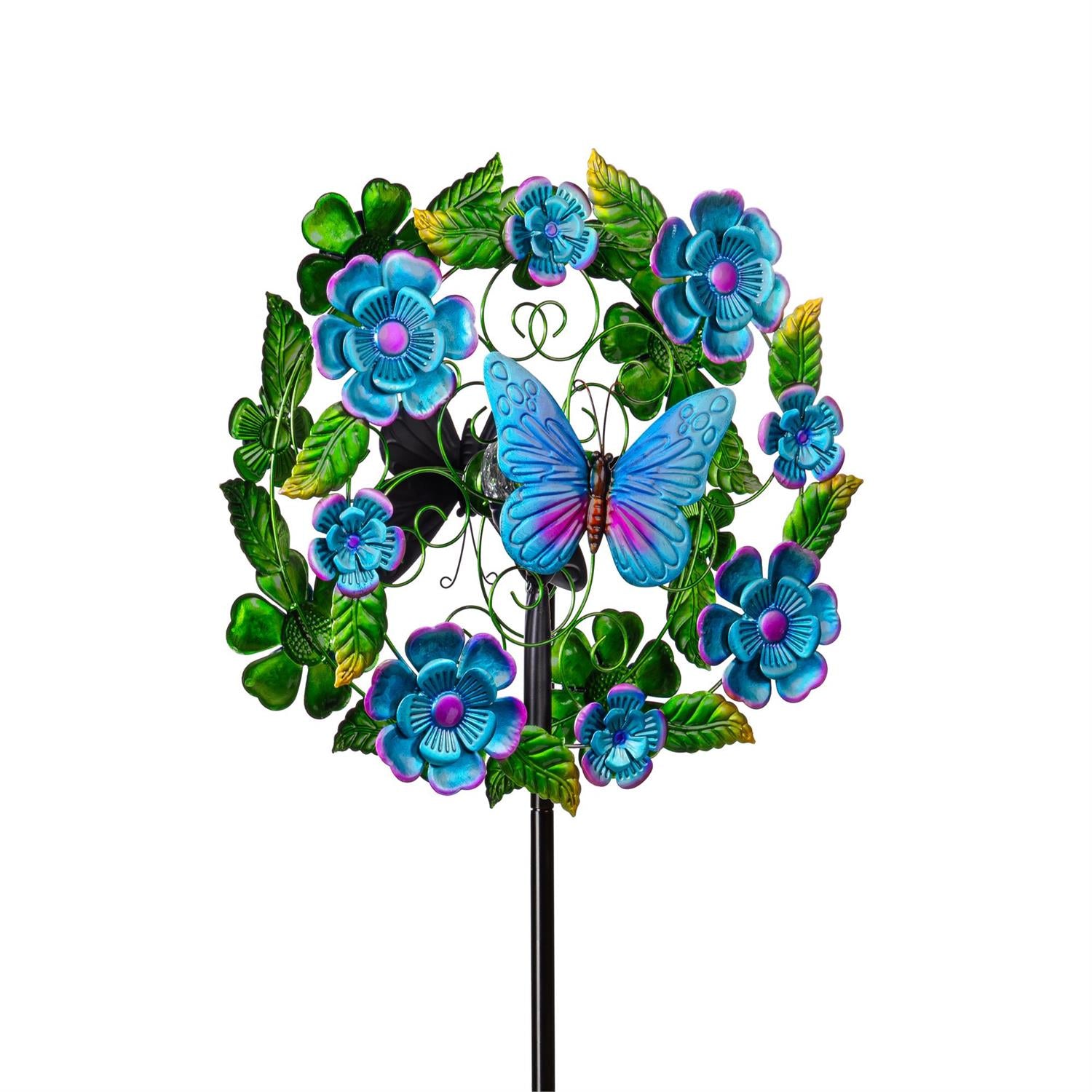 Solar Metal Wind Spinner, Blueflower & Butterfly,