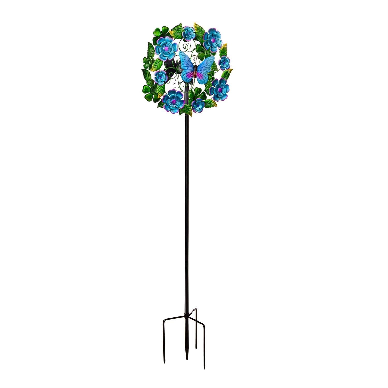 Solar Metal Wind Spinner, Blueflower & Butterfly,