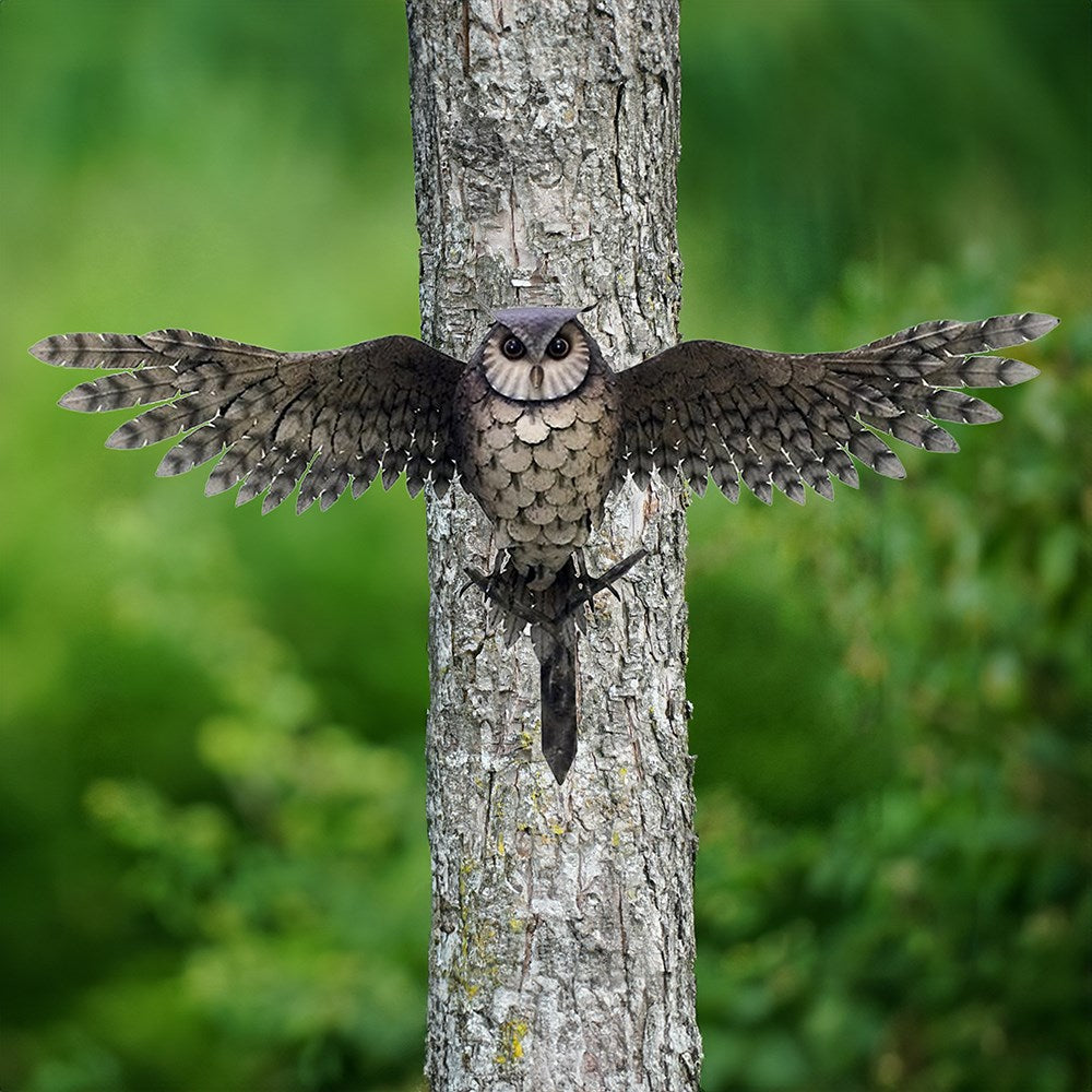 Metal Horned Fake Owl with Wings Spread Wall Mount