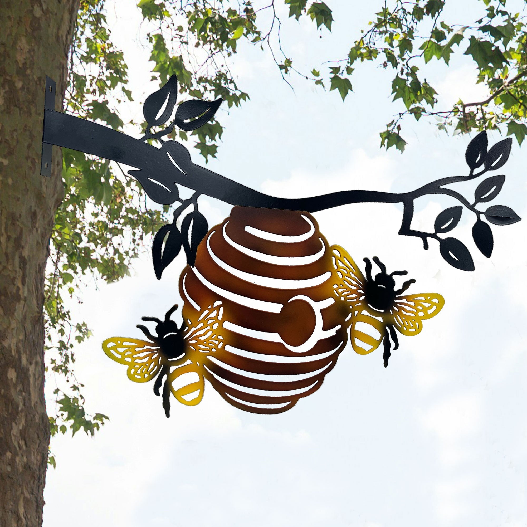Bee Hive and Branch Wall Art - metal