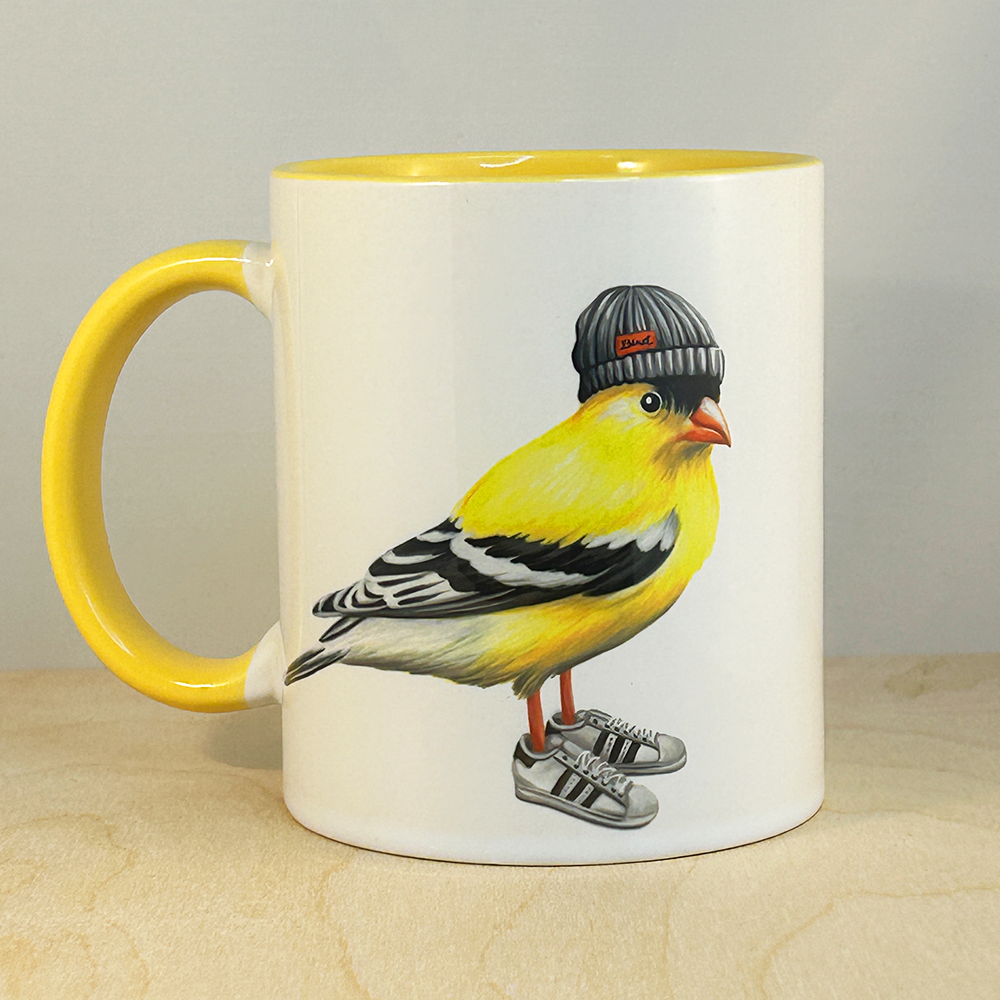 Goldfinch wearing shoes Mug