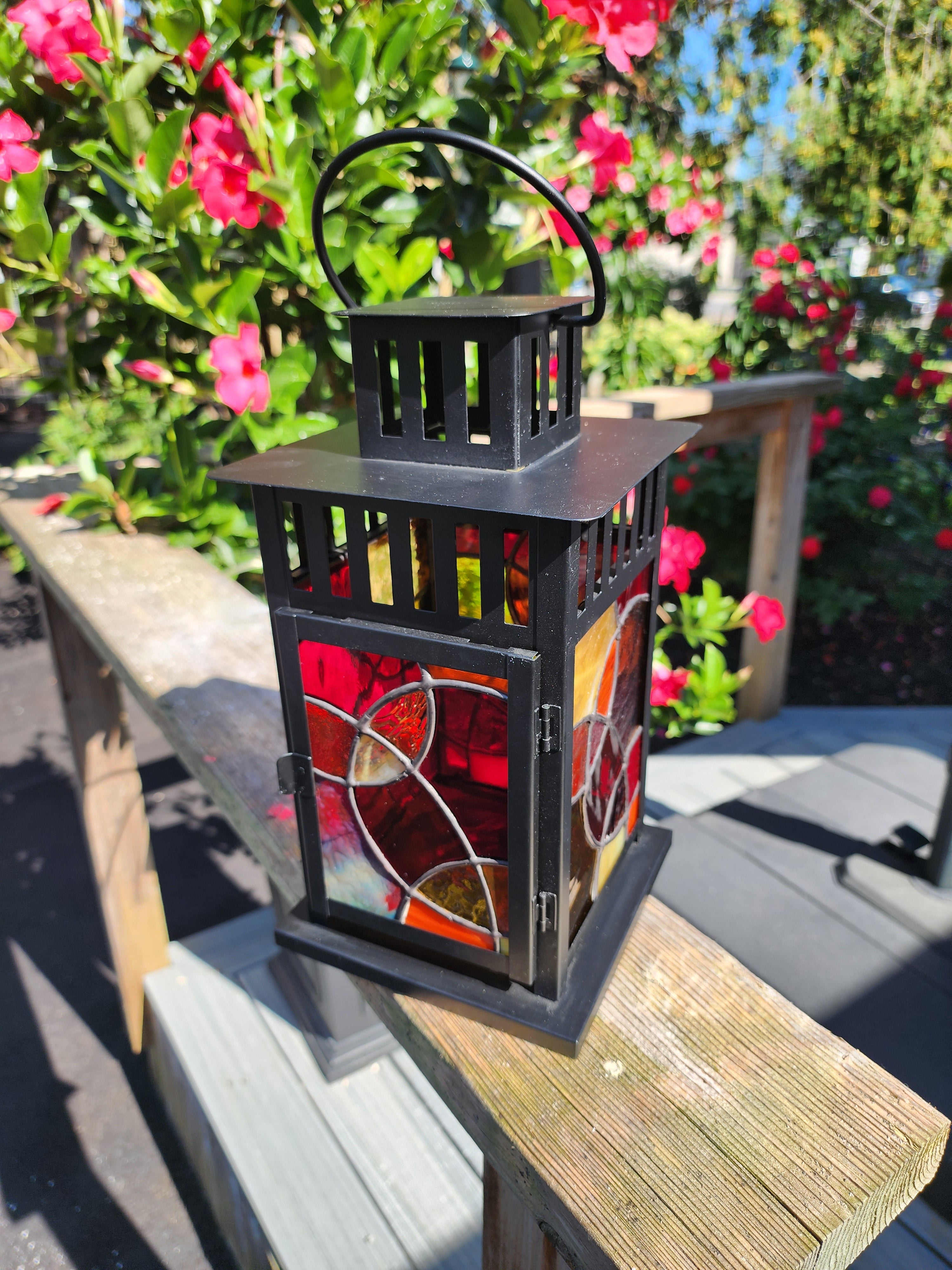 Red/Orange Abstract Glass Lantern by Andrew Reid