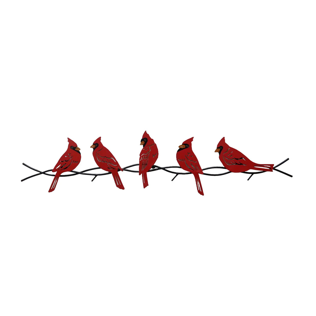Cardinals on a branch metal wall art.