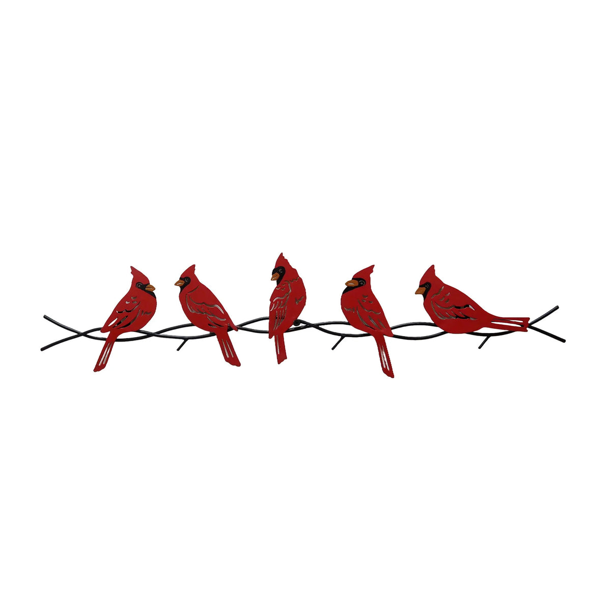 Cardinals on a branch metal wall art.