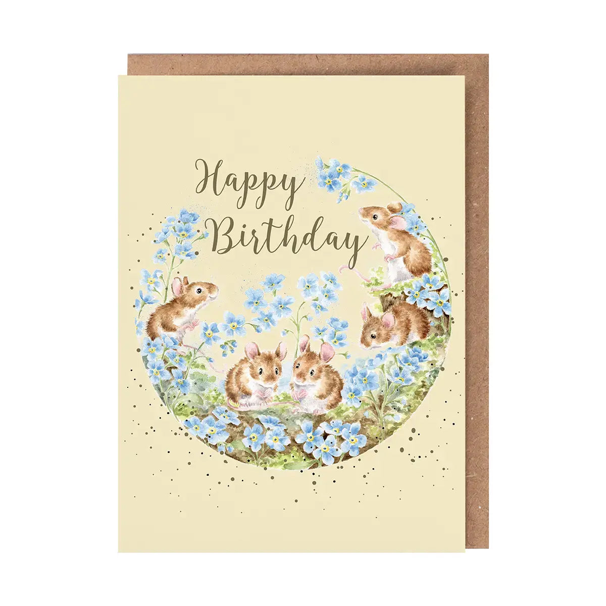 Forget me not Mice Happy Birthday Gold foiled