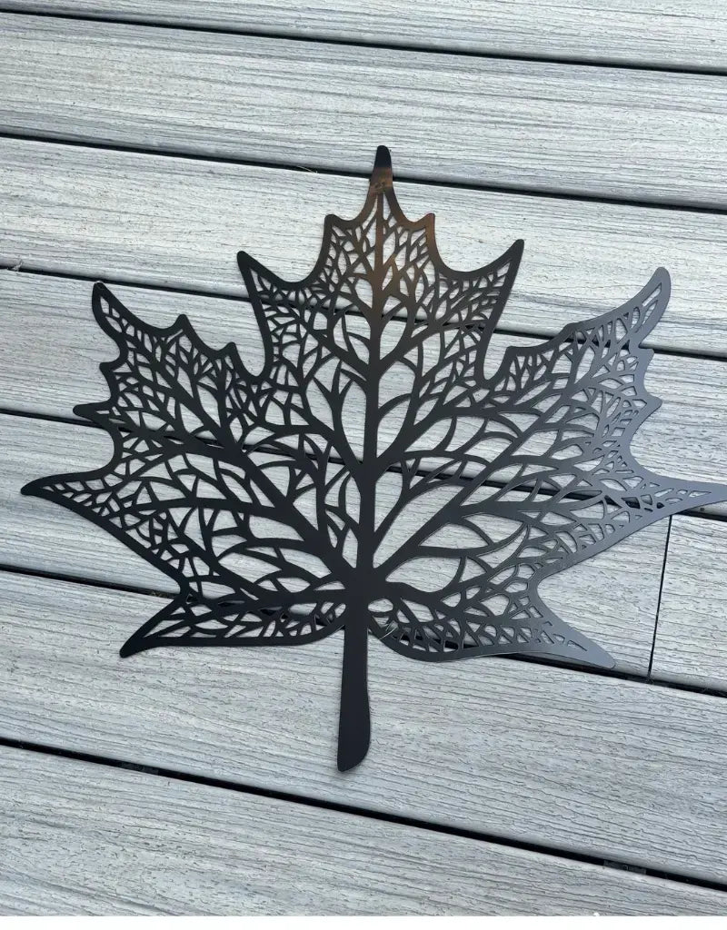 Black Veined Maple Leaf Metal Wall Art