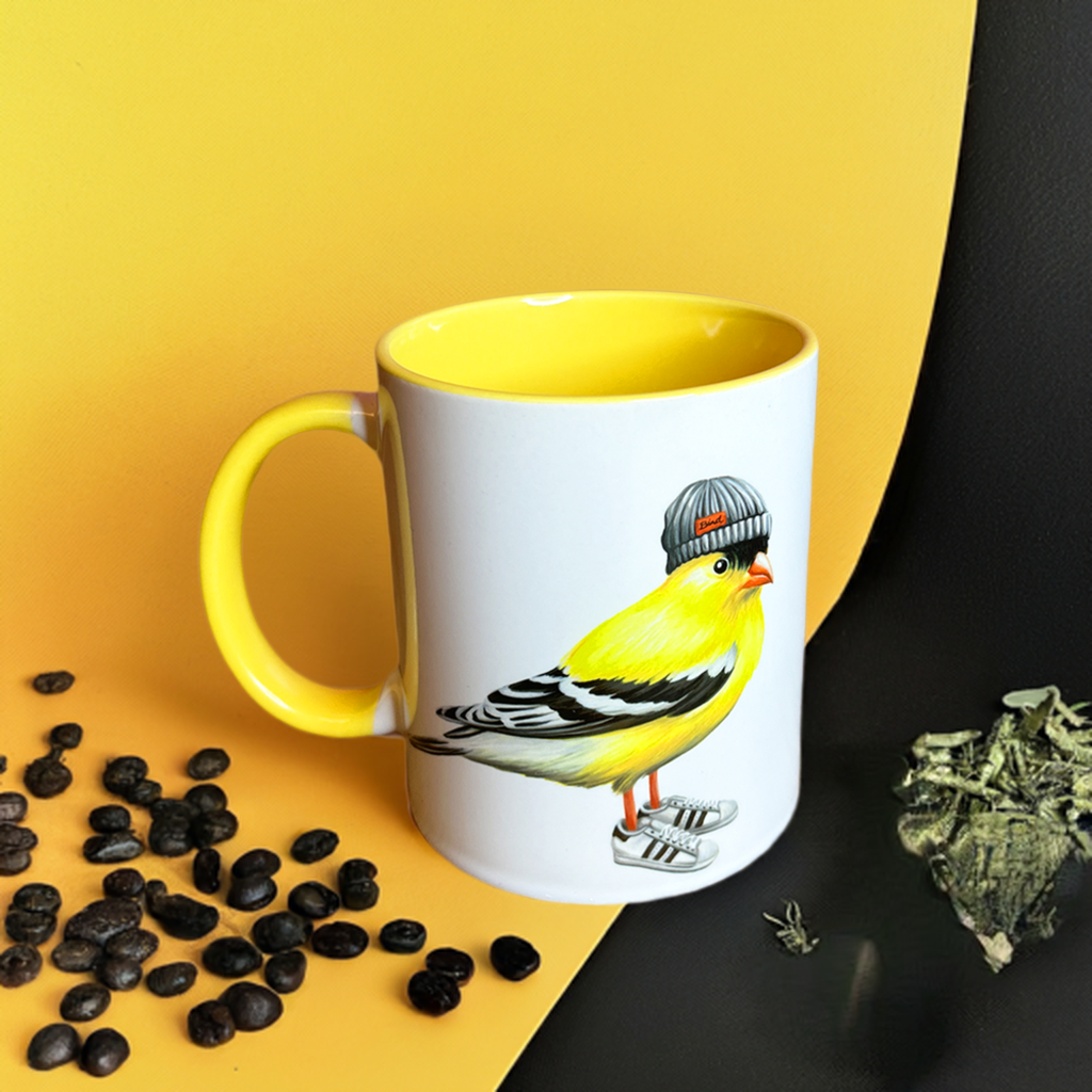 Goldfinch wearing shoes Mug