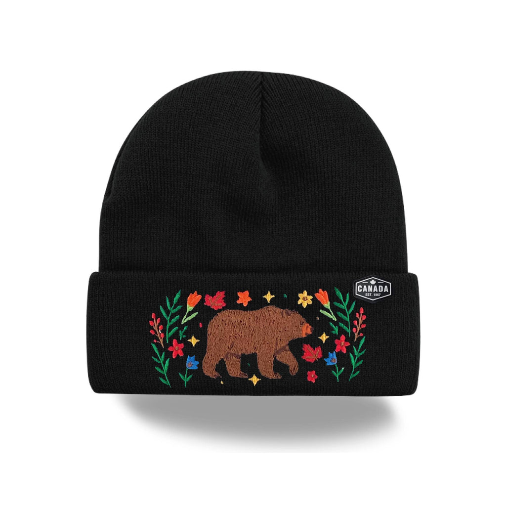 Canada Embroidered Knit Toque Winter Hat Floral Woodland Nature Style