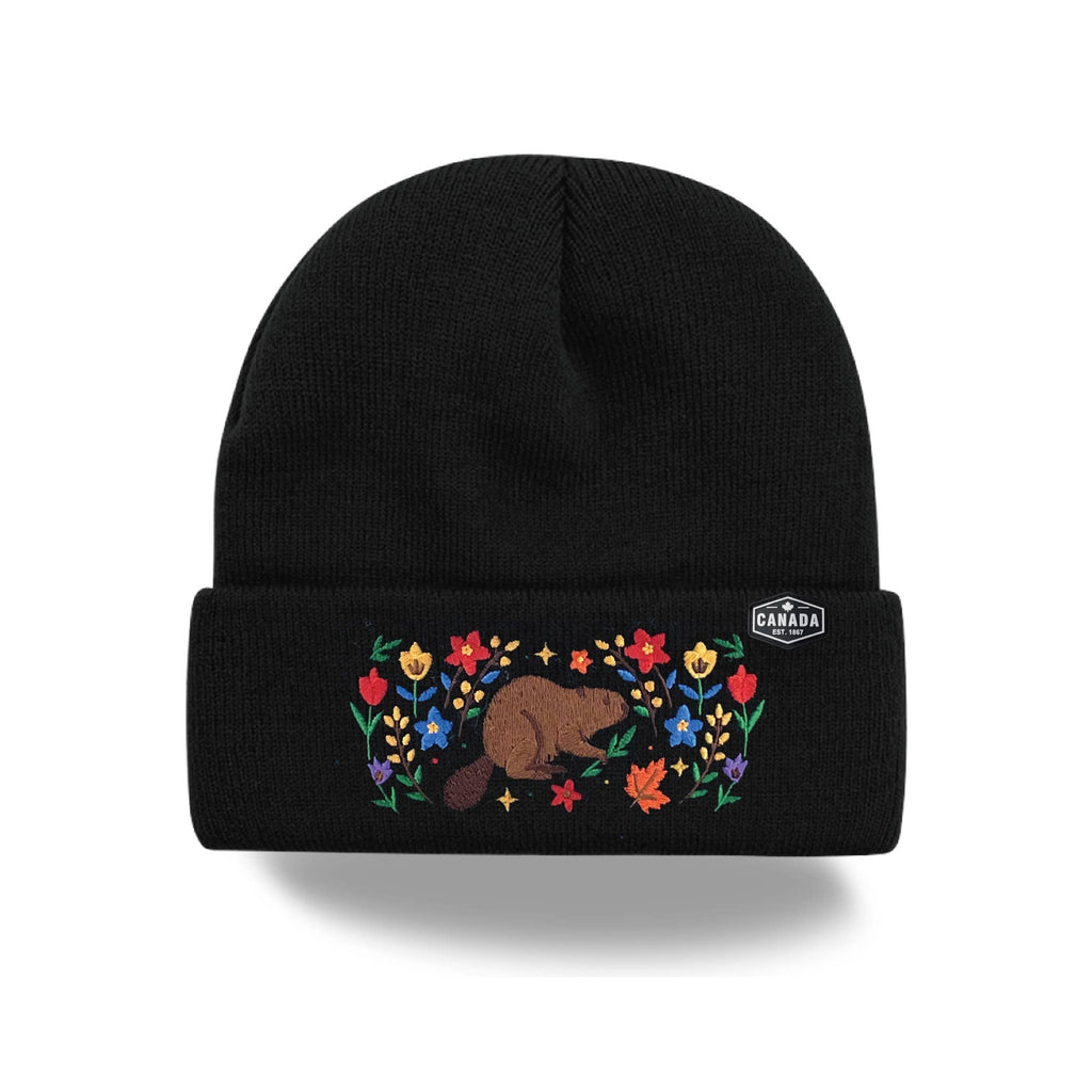 Canada Embroidered Knit Toque Winter Hat Floral Woodland Nature Style