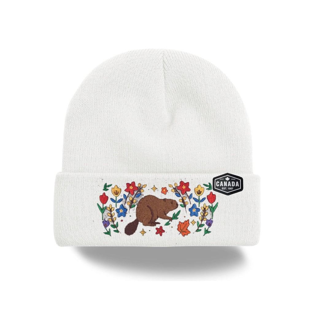Canada Embroidered Knit Toque Winter Hat Floral Woodland Nature Style
