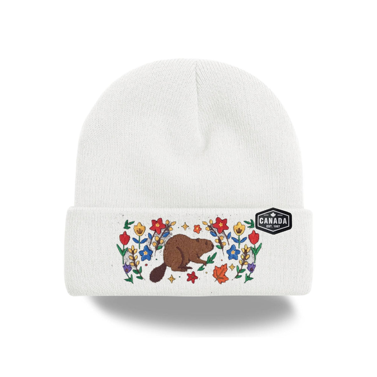 Canada Embroidered Knit Toque Winter Hat Floral Woodland Nature Style