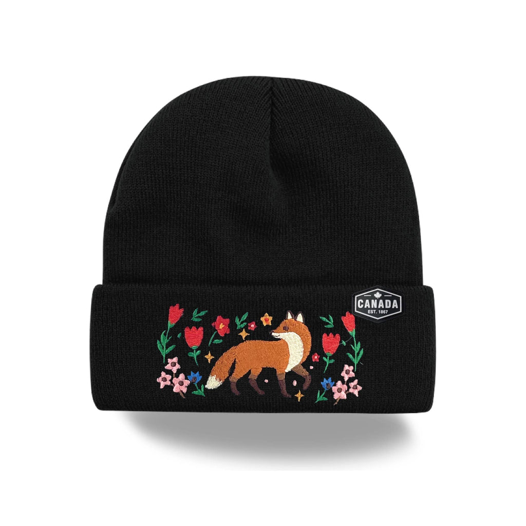Canada Embroidered Knit Toque Winter Hat Floral Woodland Nature Style