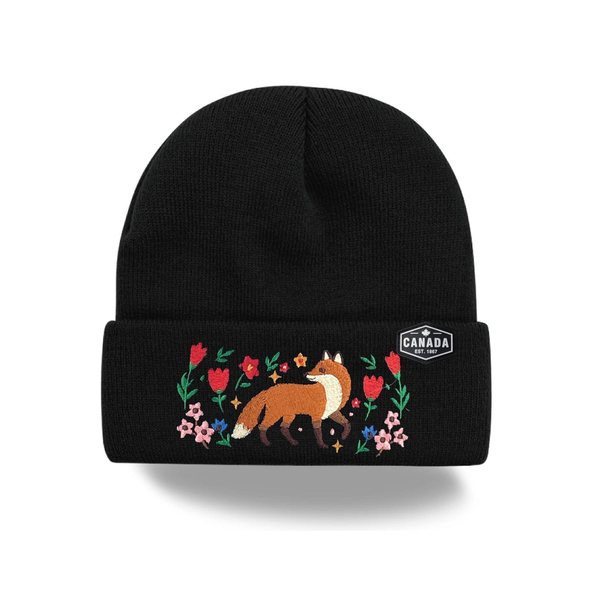 Canada Embroidered Knit Toque Winter Hat Floral Woodland Nature Style