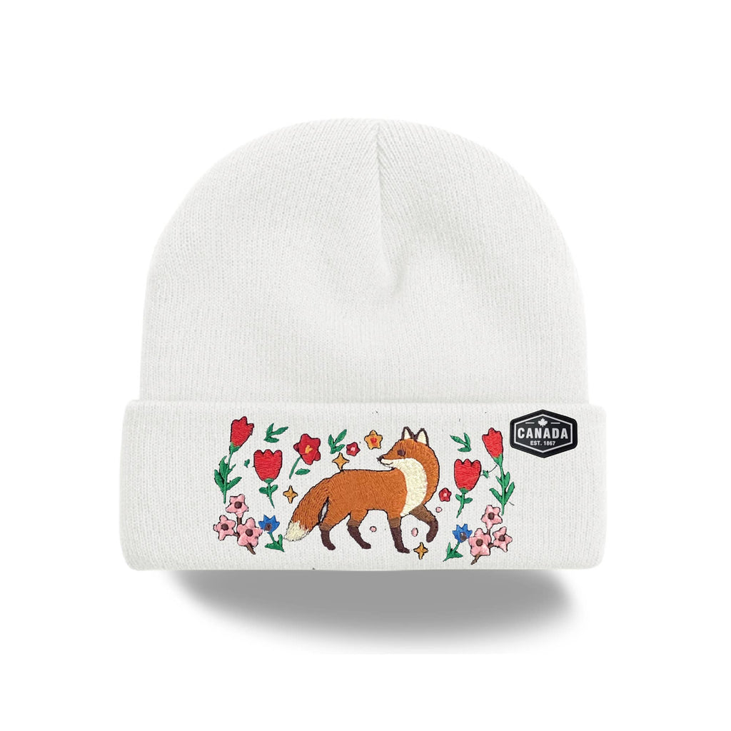 Canada Embroidered Knit Toque Winter Hat Floral Woodland Nature Style
