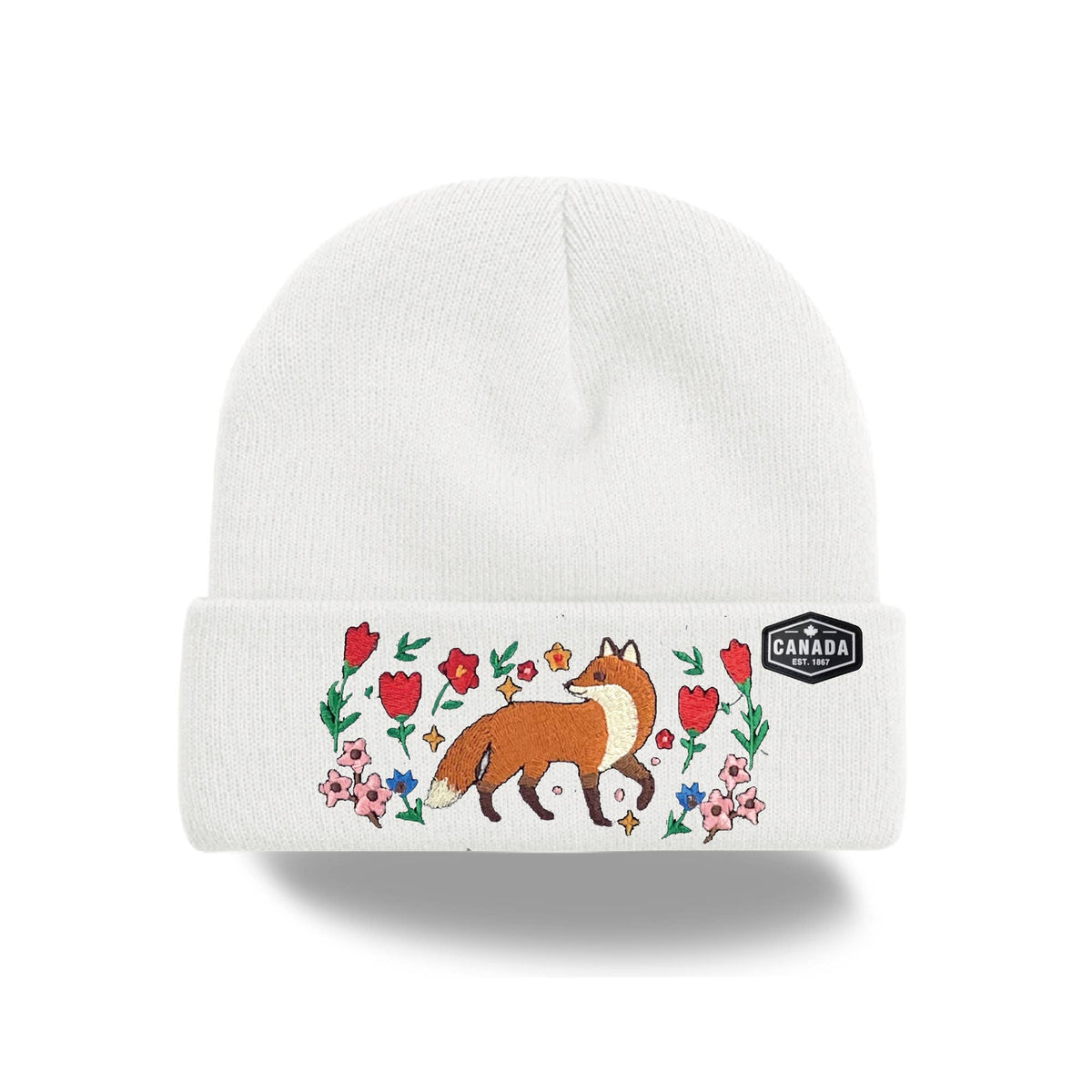 Canada Embroidered Knit Toque Winter Hat Floral Woodland Nature Style