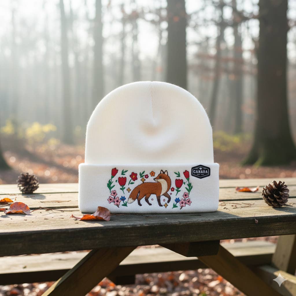 Canada Embroidered Knit Toque Winter Hat Floral Woodland Nature Style