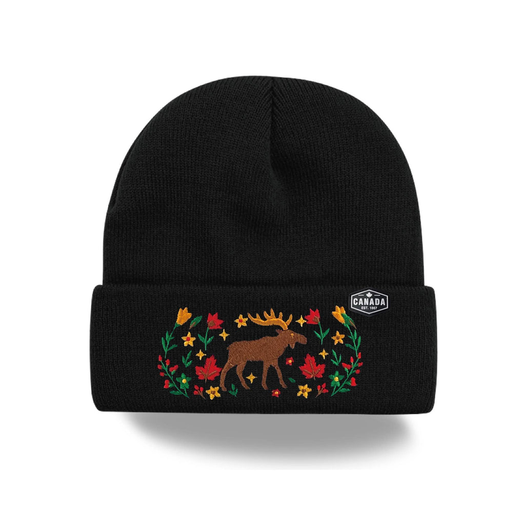 Canada Embroidered Knit Toque Winter Hat Floral Woodland Nature Style