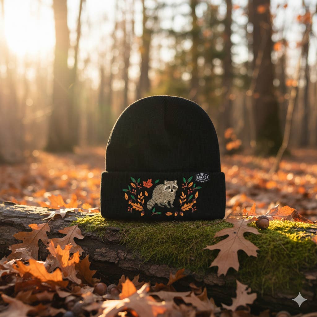 Canada Embroidered Knit Toque Winter Hat Floral Woodland Nature Style