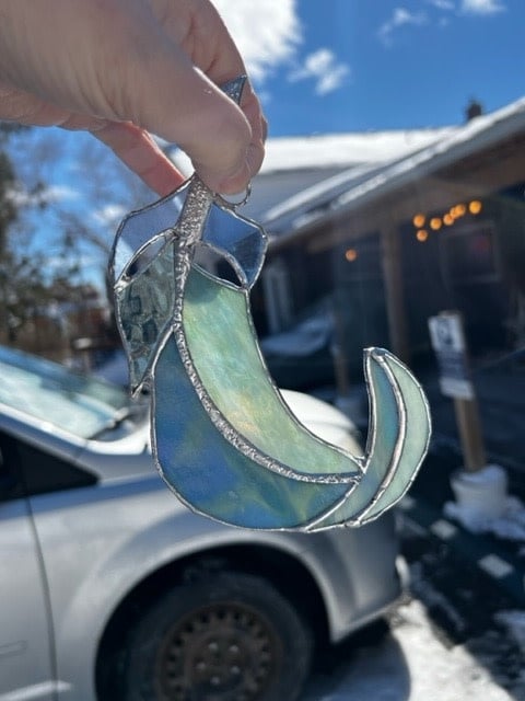 Deep Curved Stained Glass Feather with Youghiogheny Glass