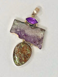 Quartz, Amethyst Pendant with Jasper Sterling Silver Pendant