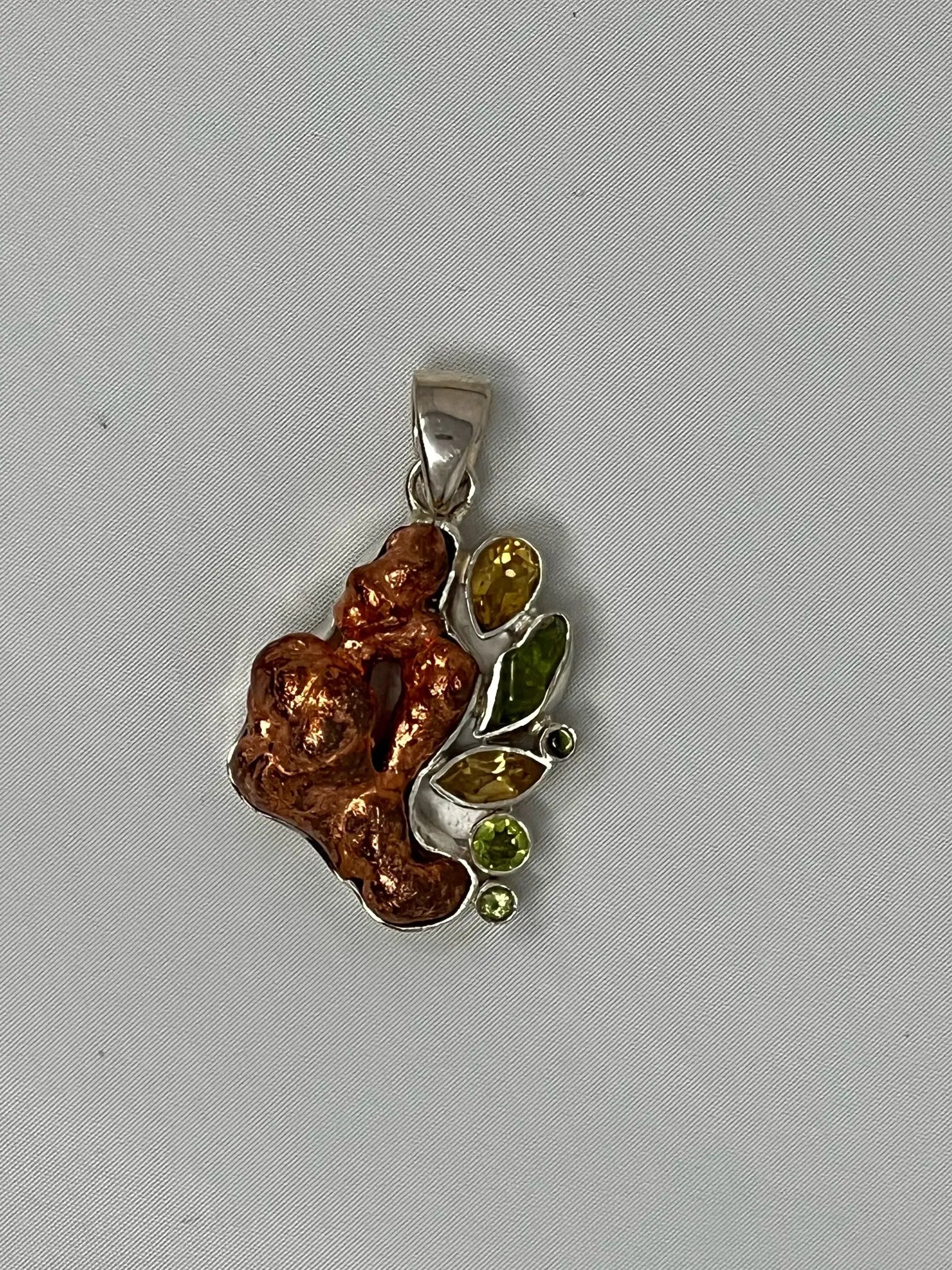 Raw Copper, citrine and peridot Pendant Sterling Silver Nickel Free