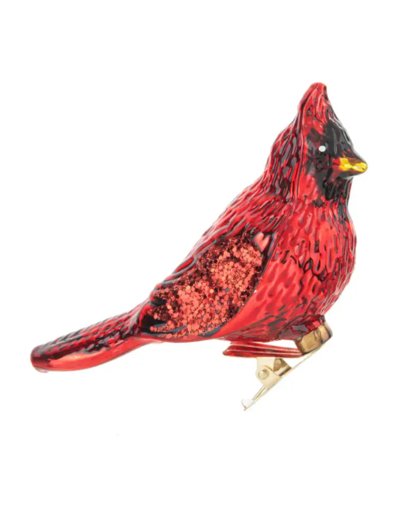 Cardinal Clip ornament, glass, 4 1/8" W. x 2 3/8" H.