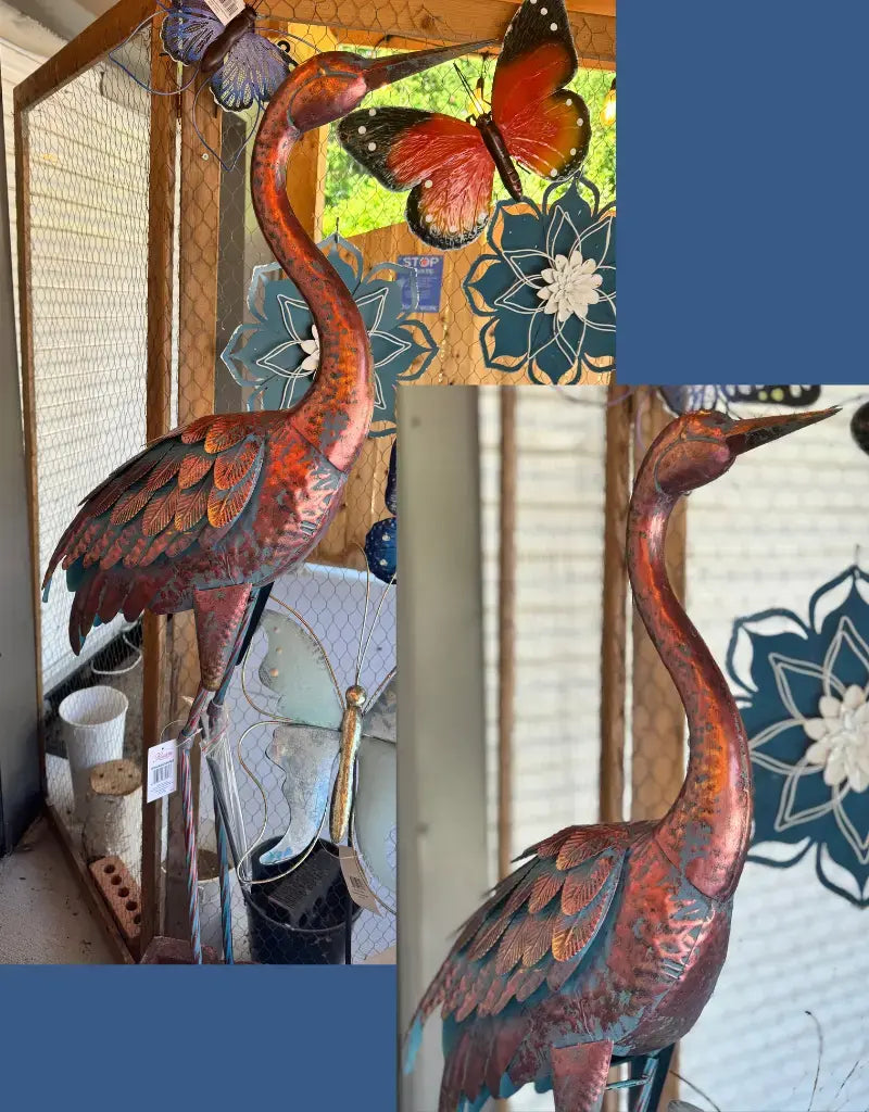 Aged Metal Crane Head Up 48" tall