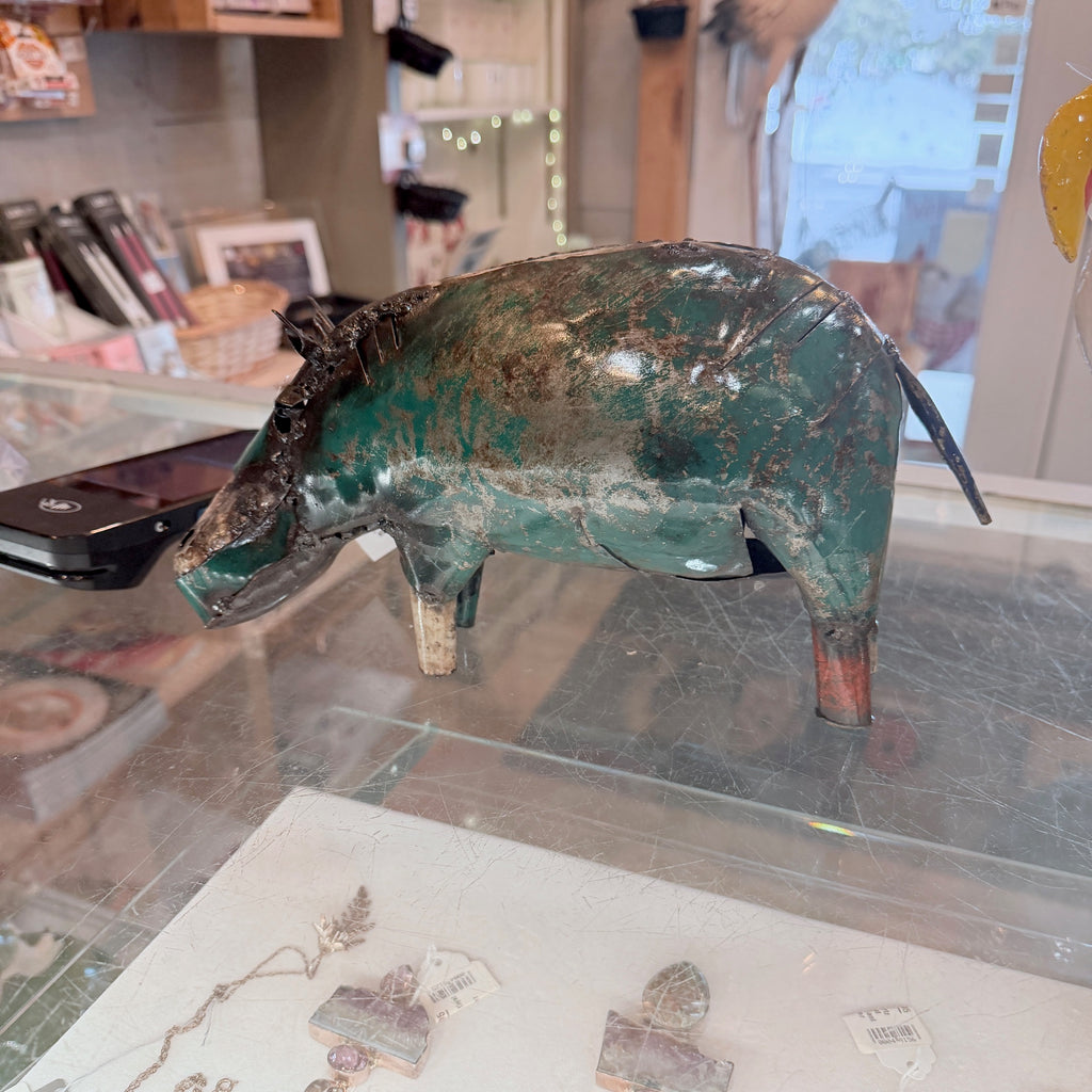 Handcrafted Medium Metal “Canadian House Hippo” Sculpture