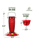 Textured Red Glass Hummingbird Feeder w/ant moat