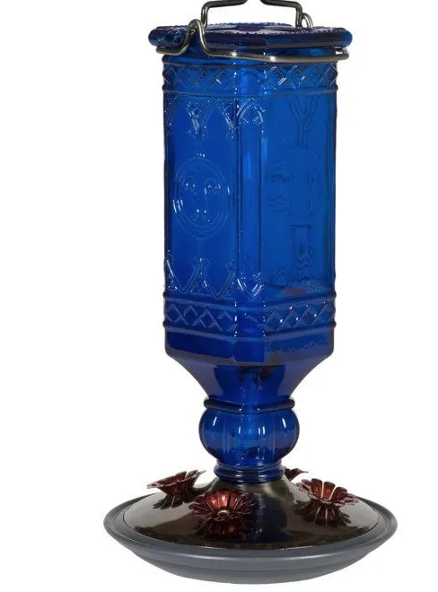 Antique Glass Hummingbird Feeder - Blue