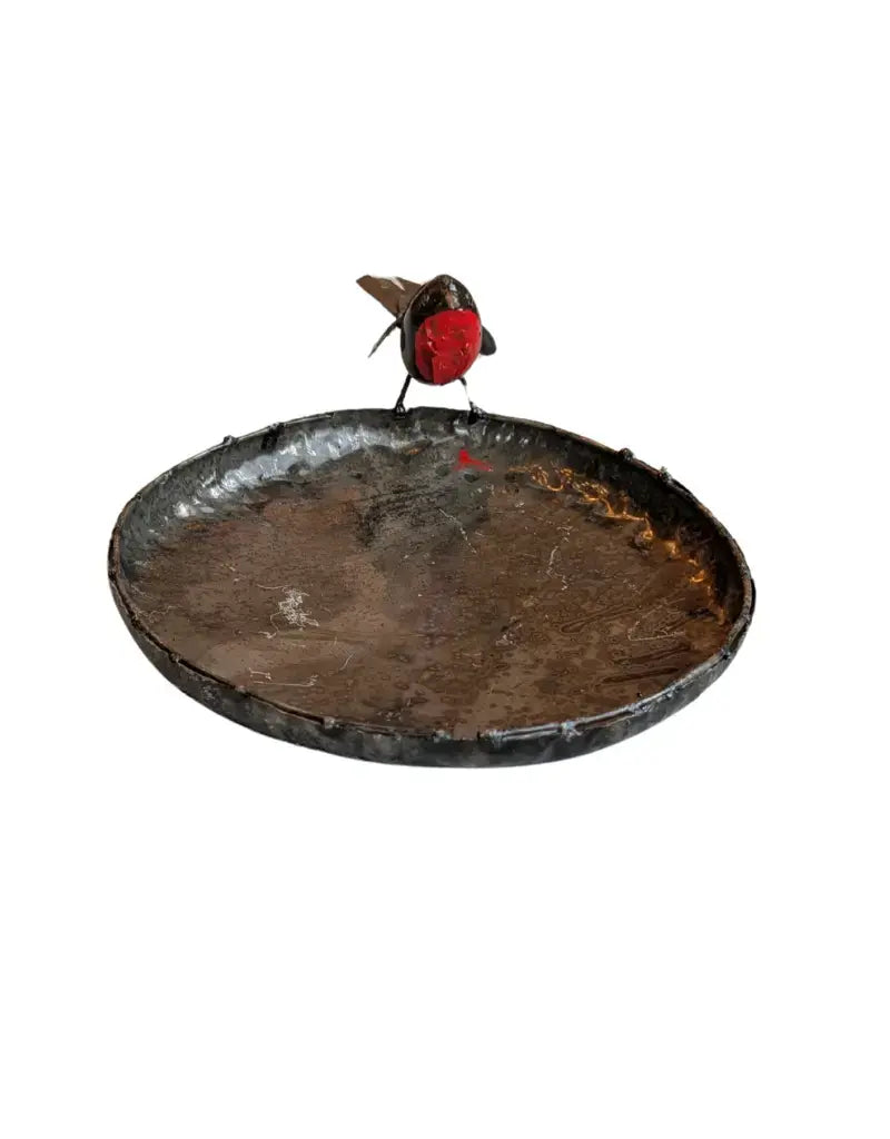 Metal Large Happy Robin Birdbath